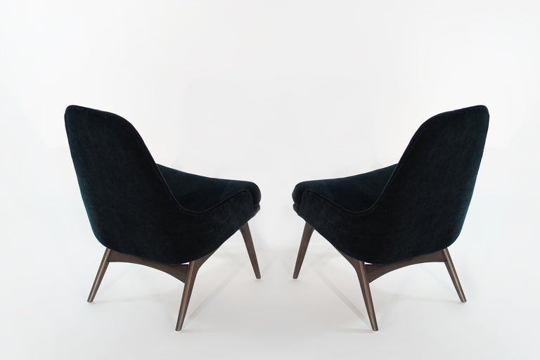 Set of Slipper Chairs by Adrian Pearsall in Navy Mohair, 1950s