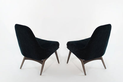 Set of Slipper Chairs by Adrian Pearsall in Navy Mohair, 1950s