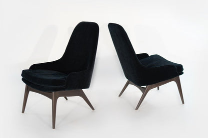 Set of Slipper Chairs by Adrian Pearsall in Navy Mohair, 1950s