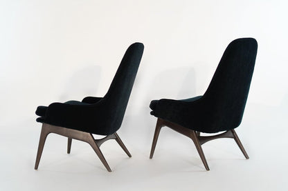Set of Slipper Chairs by Adrian Pearsall in Navy Mohair, 1950s