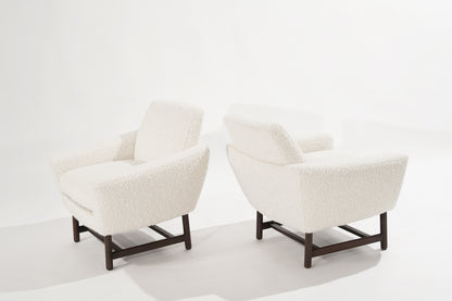 Sculptural Low-Profile Lounge Chairs in Bouclé, Denmark, 1950s