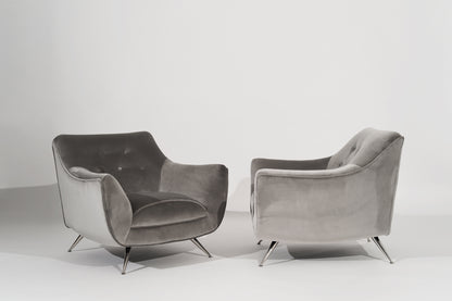 Set of Lounge Chairs by Henry Glass in Grey Alpaca Velvet, C. 1950s