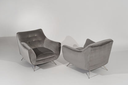 Set of Lounge Chairs by Henry Glass in Grey Alpaca Velvet, C. 1950s