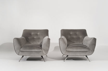 Set of Lounge Chairs by Henry Glass in Grey Alpaca Velvet, C. 1950s