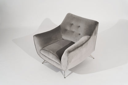 Set of Lounge Chairs by Henry Glass in Grey Alpaca Velvet, C. 1950s