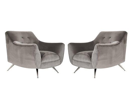 Set of Lounge Chairs by Henry Glass in Grey Alpaca Velvet, C. 1950s