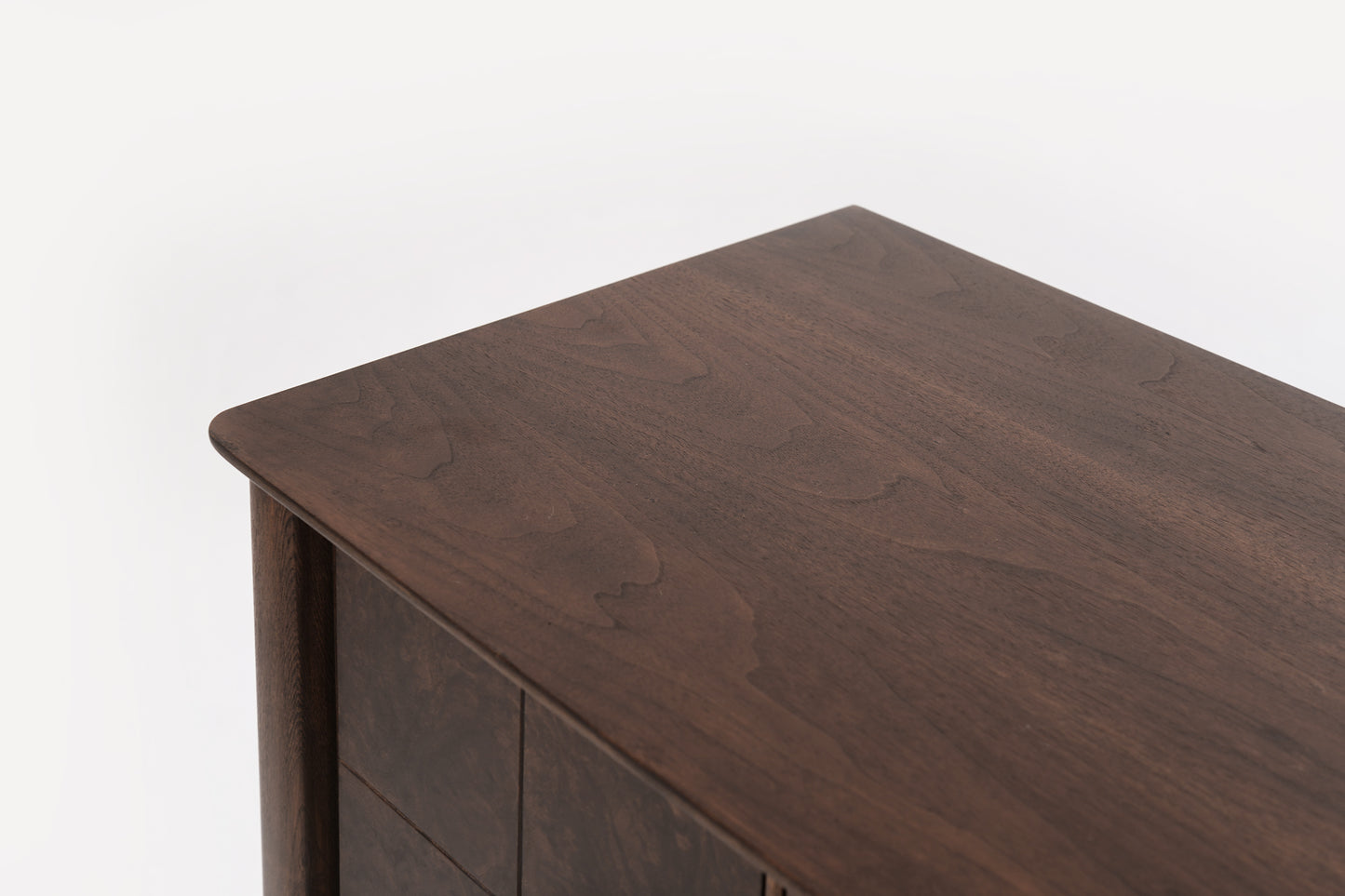 Distinctive Walnut Burl Wood Front Credenza, 1950s