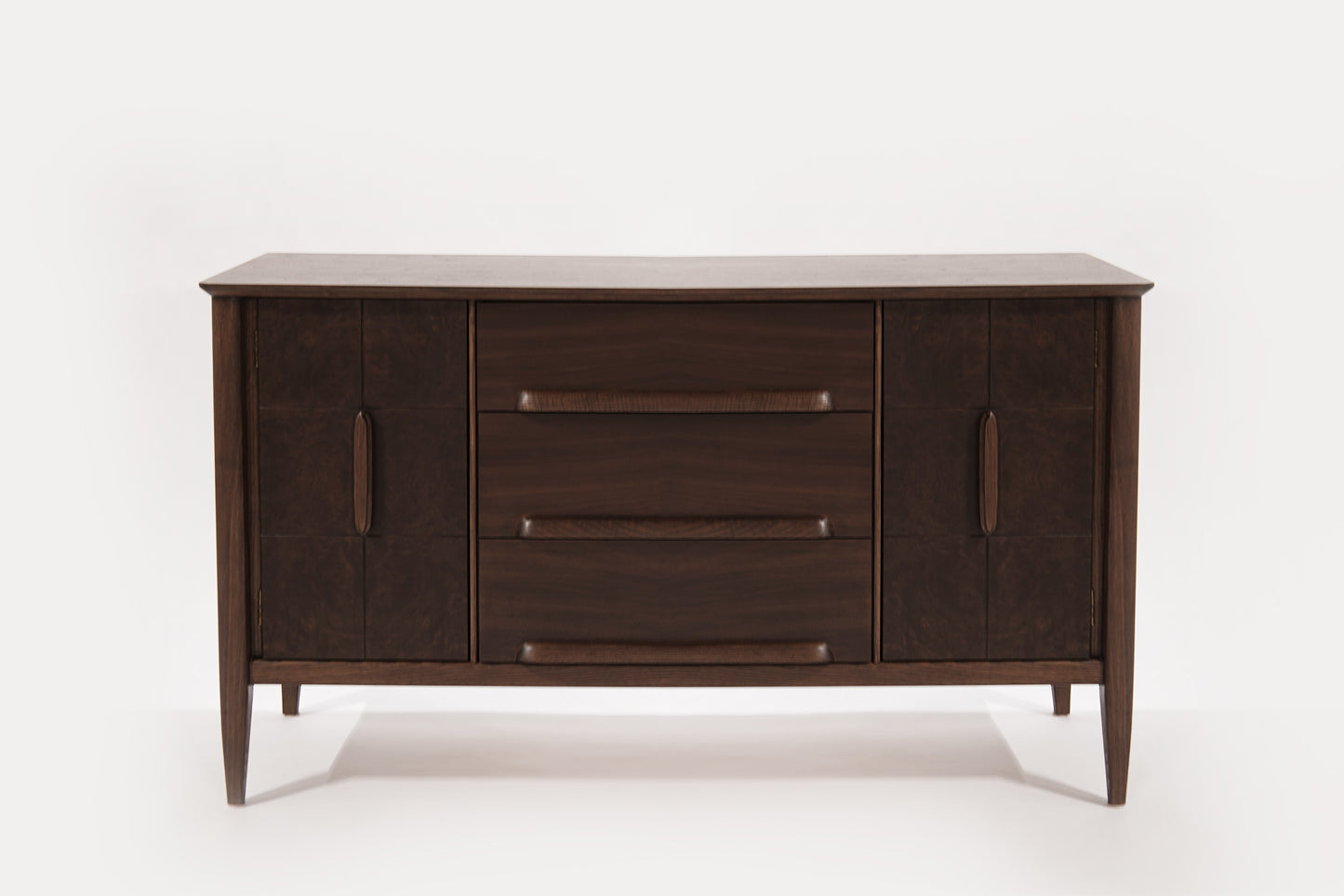 Distinctive Walnut Burl Wood Front Credenza, 1950s