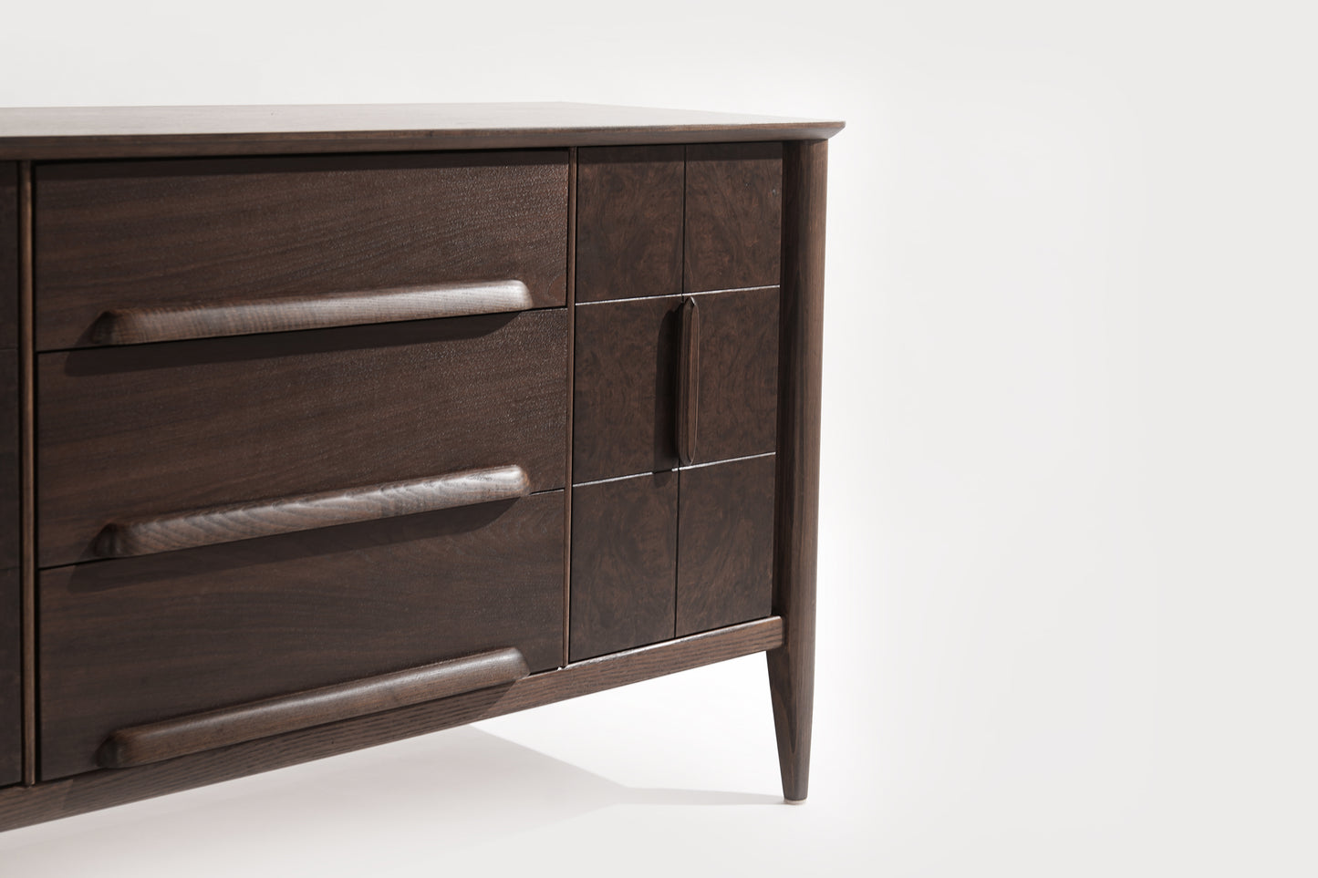 Distinctive Walnut Burl Wood Front Credenza, 1950s