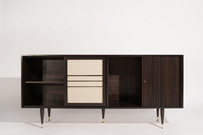 Mid-Century Brass and Walnut Credenza, C. 1950s