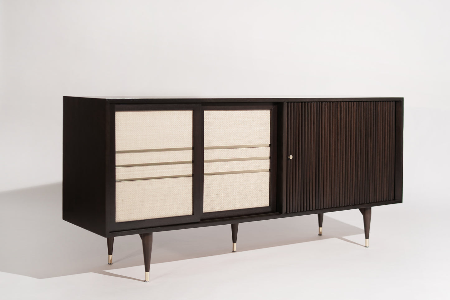 Mid-Century Brass and Walnut Credenza, C. 1950s