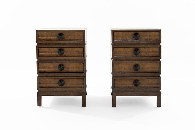 Stacked Bedside Tables in Special Walnut with Burl Wood