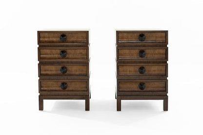 Stacked Bedside Tables in Special Walnut with Burl Wood