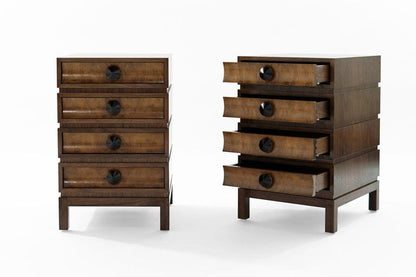 Stacked Bedside Tables in Special Walnut with Burl Wood