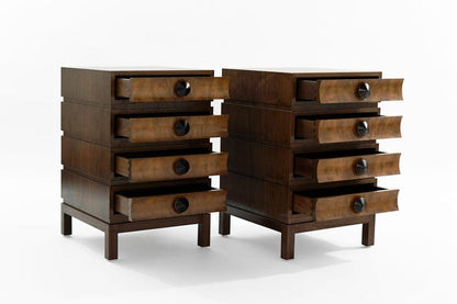 Stacked Bedside Tables in Special Walnut with Burl Wood