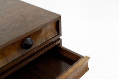 Stacked Bedside Tables in Special Walnut with Burl Wood