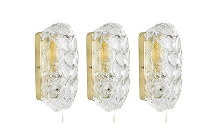 Set of Three Murano Glass and Brass Sconces, Austria, 1960s
